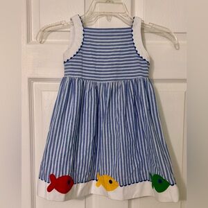 Florence Eiseman Blue and White Striped Dress with fish appliqué